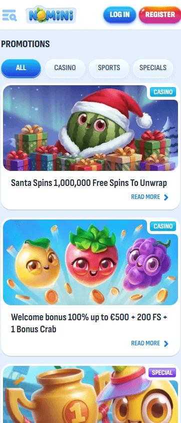 Nomini Casino mobile promotions area