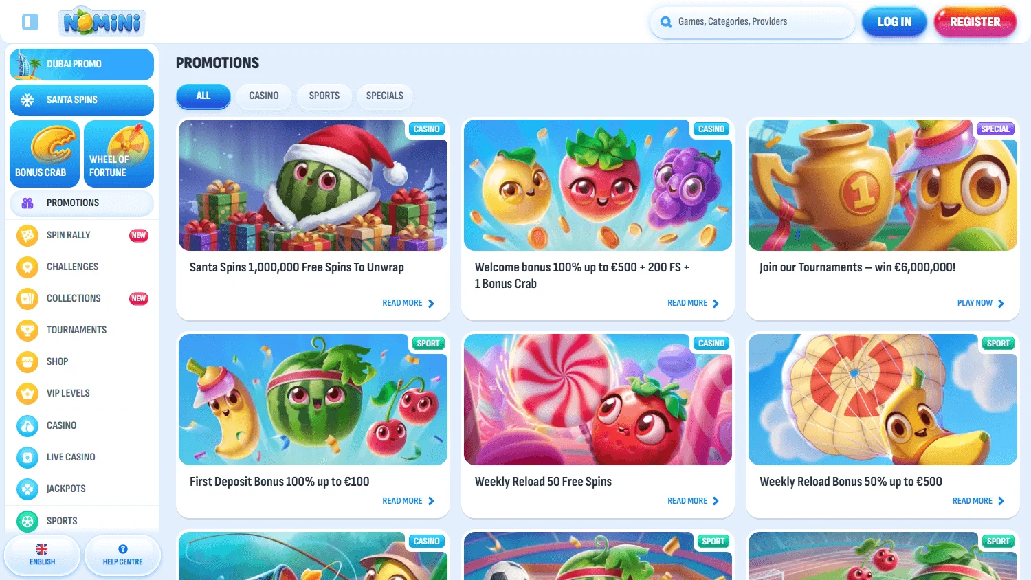 Nomini Casino promotions area on desktop