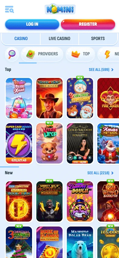 Nomini Casino mobile game lobby